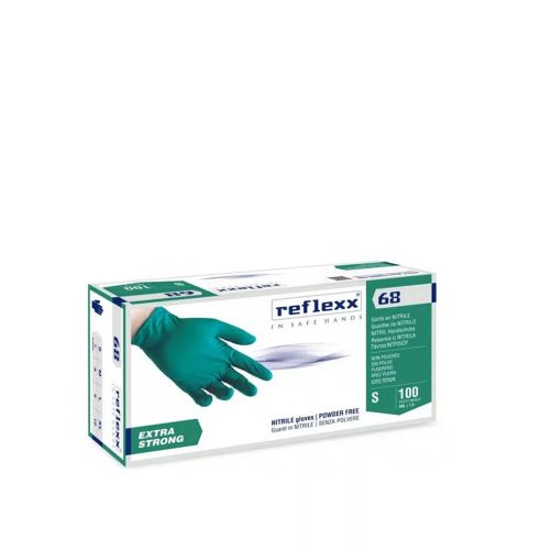 Egyszerhasználatos zöld ERŐSÍTETT nitril kesztyű - Reflexx R68 /egészségügy, élelmiszeripar/